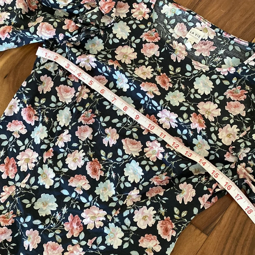 LA VIE REBECCA TAYLOR TOP ARIANE BLACK ROSE PRINT Cottagecore Size Small - Picture 7 of 8